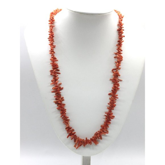 VINTAGE  925 sterling SALMON angel skin branch coral necklace 25 1/2" - Picture 2 of 7